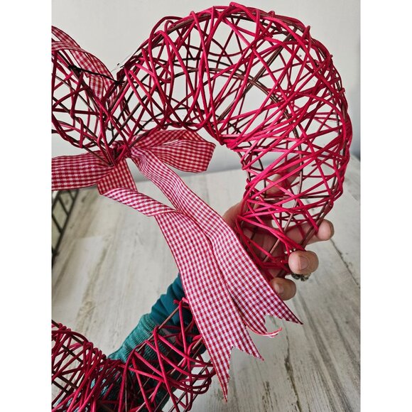 Pier 1 wicker large heart Valentine hanging decor plaid red - Picture 7 of 10